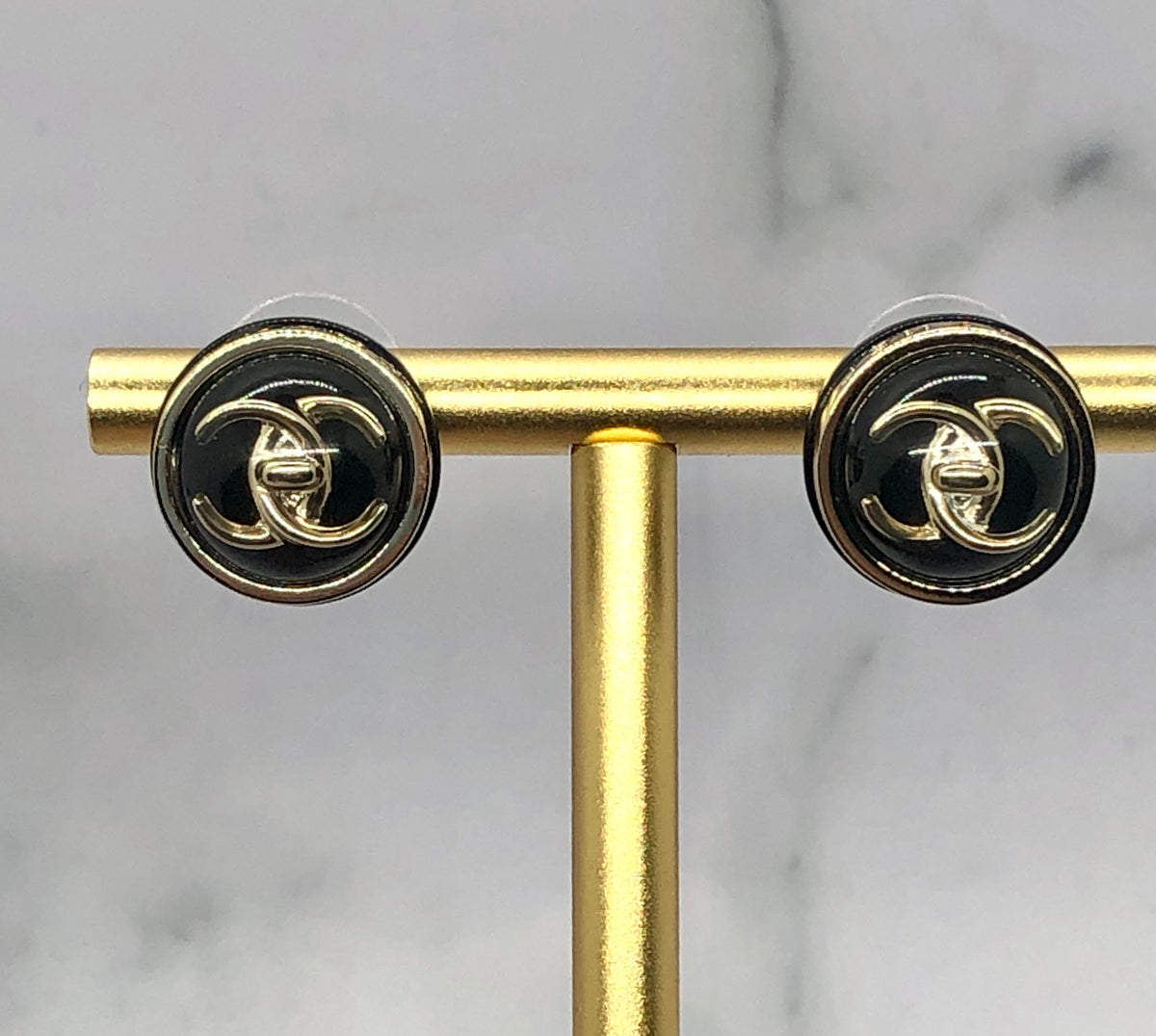 CHANEL CC Black Plastic Button Earrings - USED