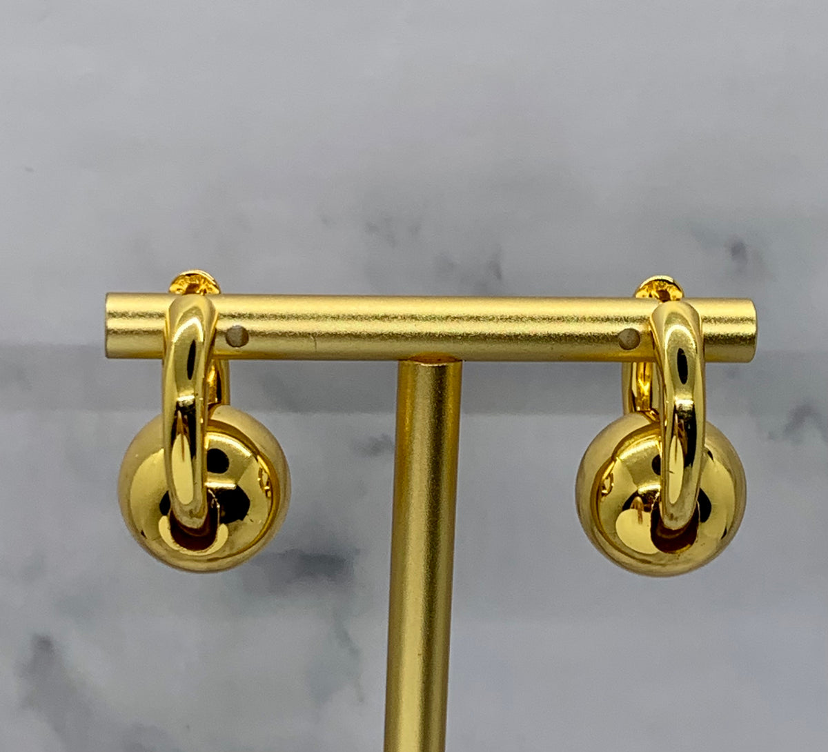 BALENCIAGA Gold Tone Bar bell Earrings - Pre owned
