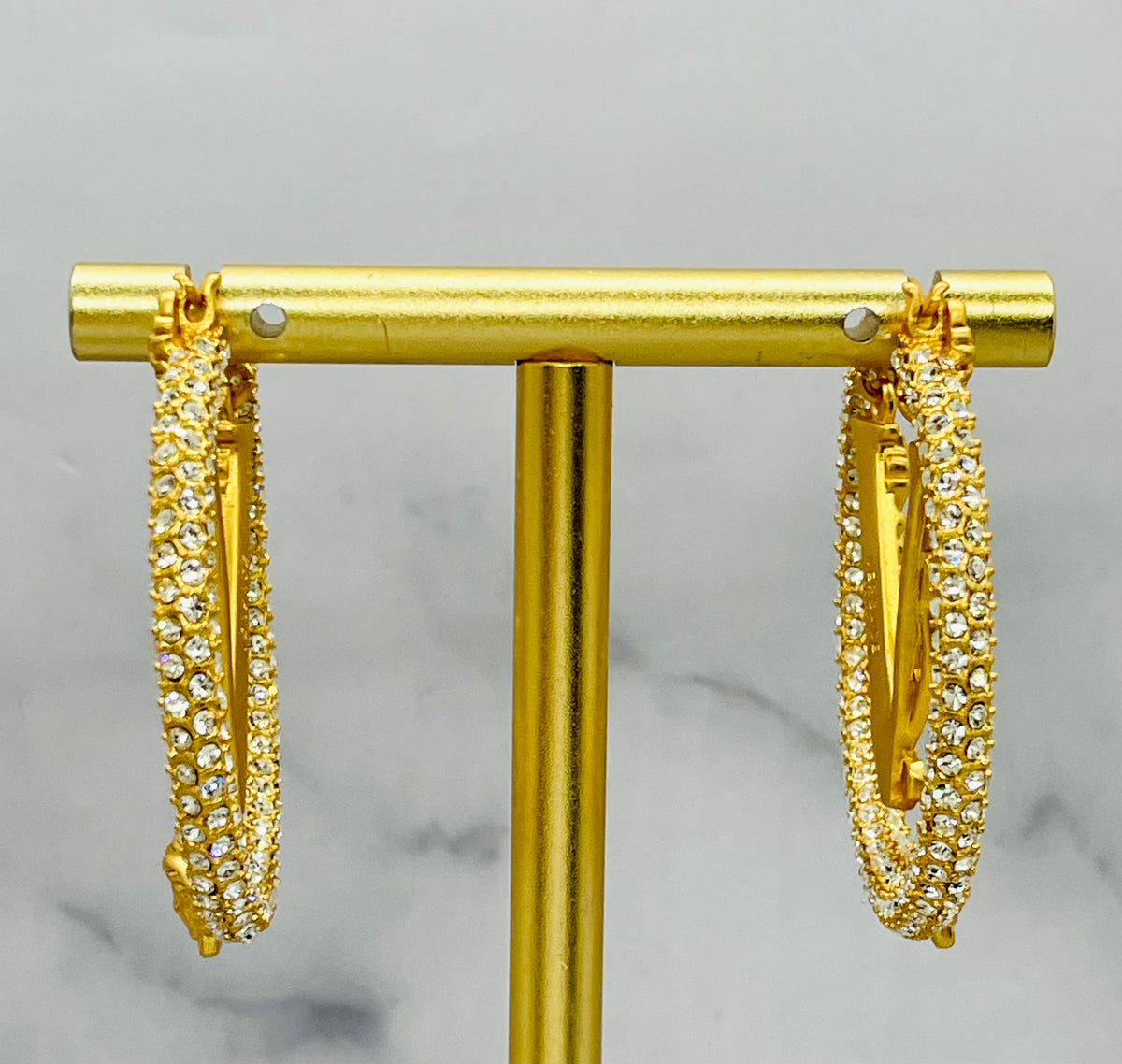 VERSACE V Rhinestone Hoop Earrings - Pre owned