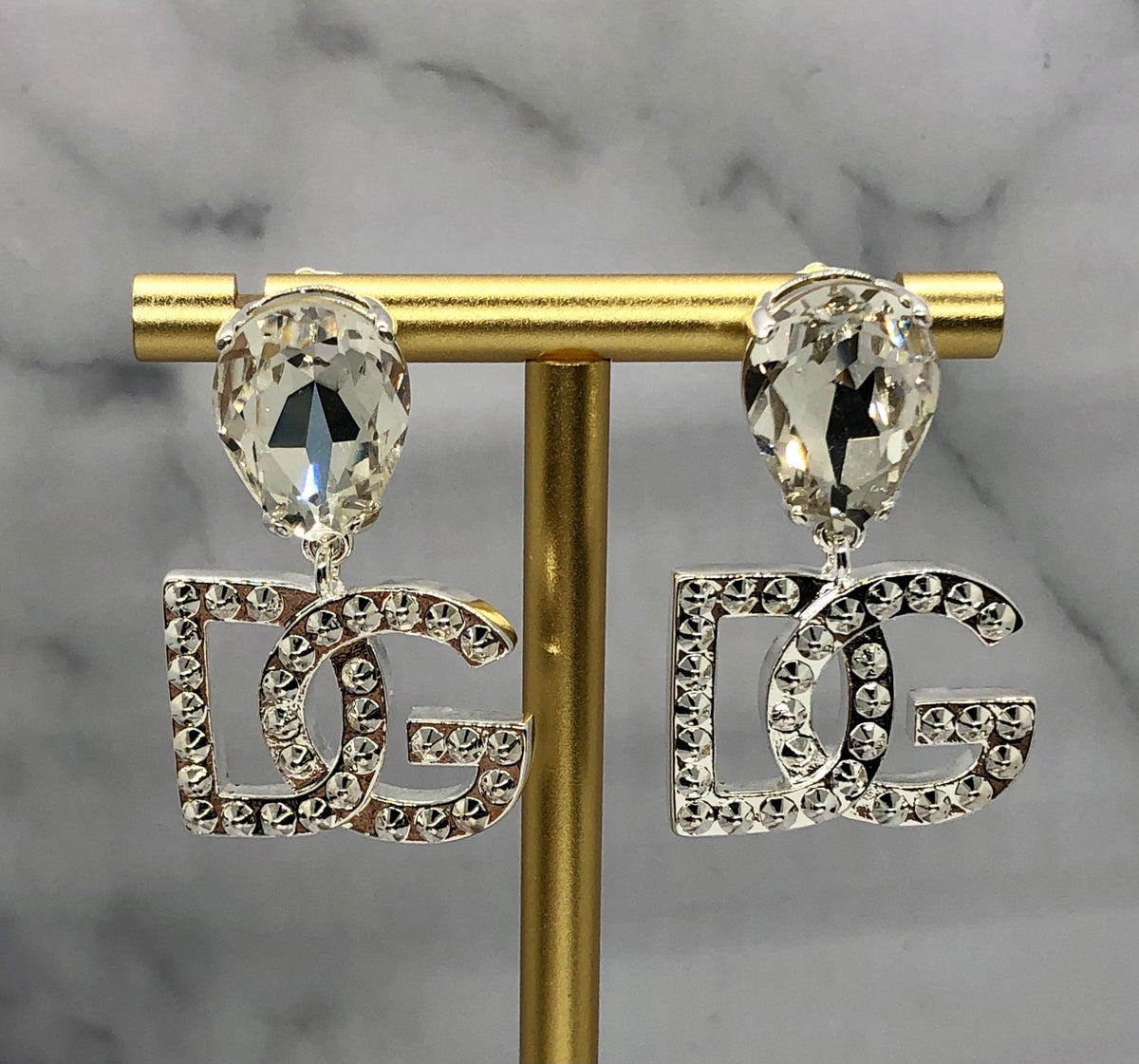 DOLCE & GABBANA D&G Silver Tone Rhinestone Earrings - Pre owned