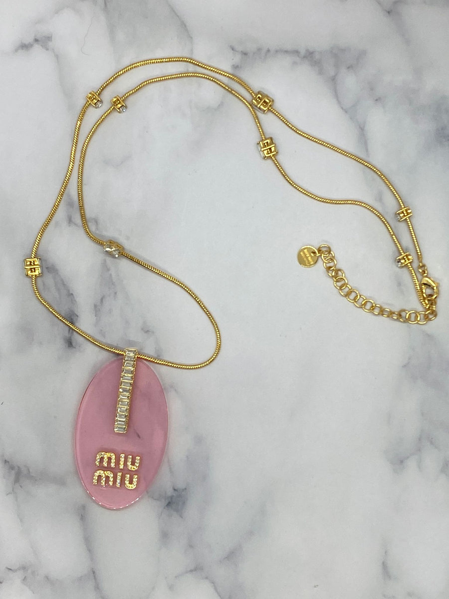 MIU MIU Pink Acrylic Rhinestone Necklace - Pre owned