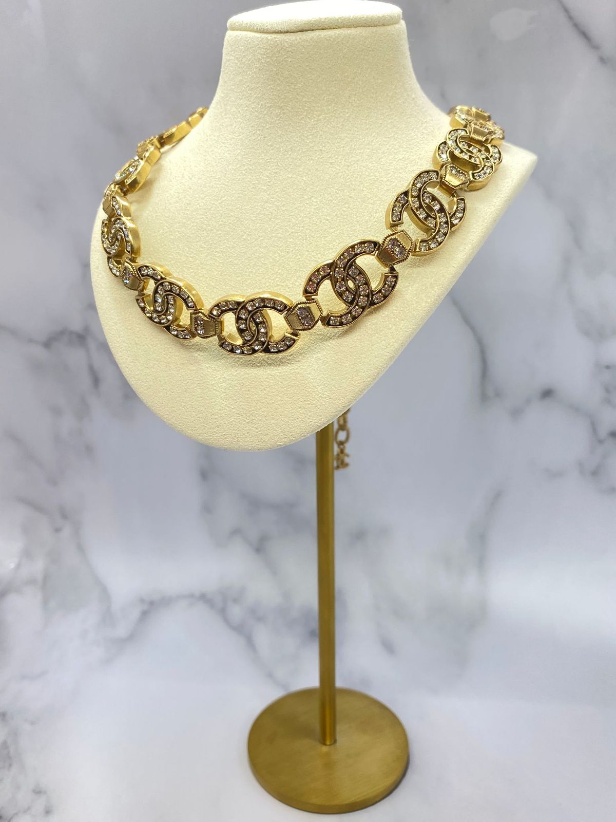 CHANEL CC Gold Tone Rhinestone Necklace - Pre owned