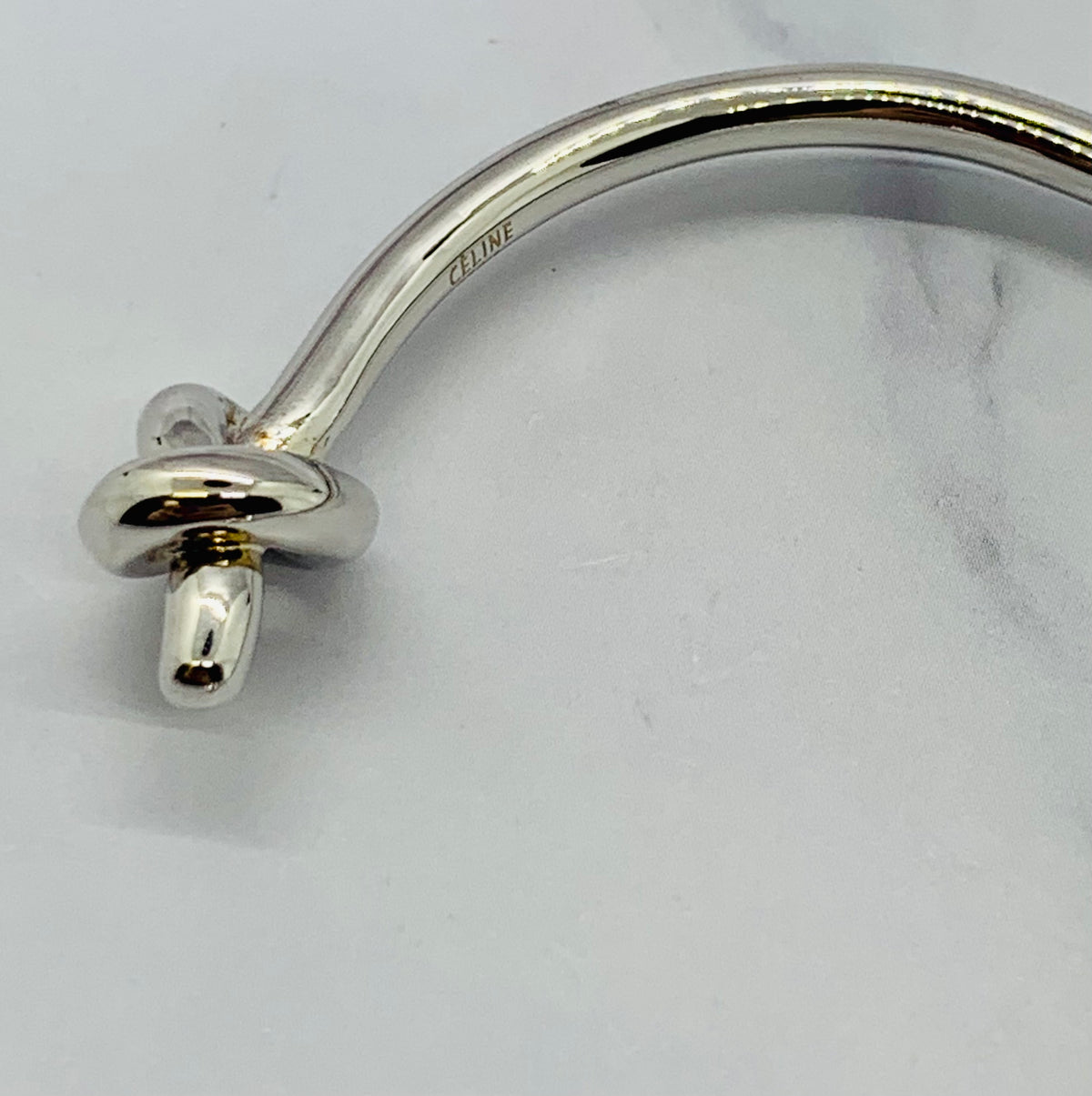 CELINE Silver Tone Knot Bangle Cuff Bracelet - Pre owned
