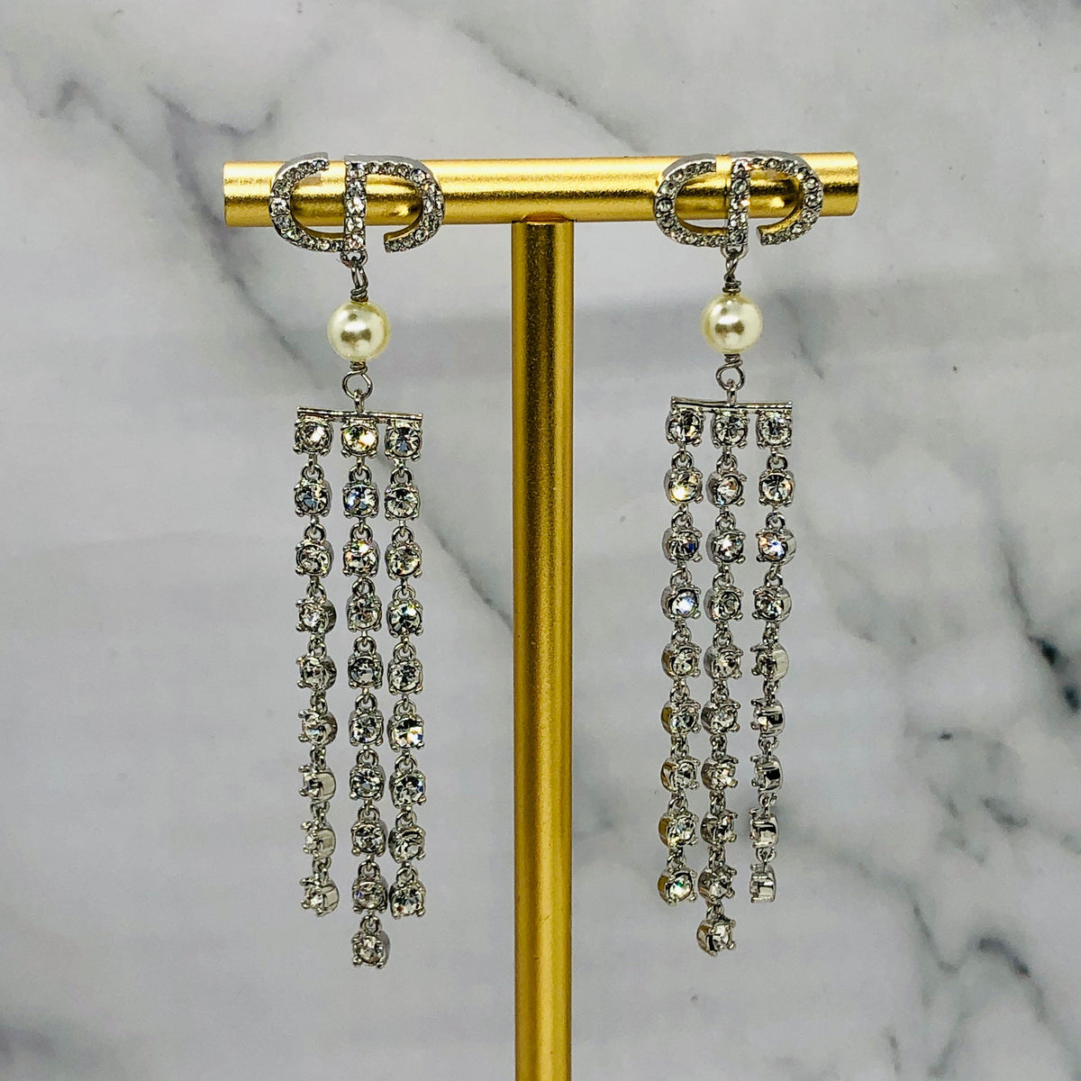 CHRISTIAN DIOR CD Rhinestone Pendant Earrings - Pre owned