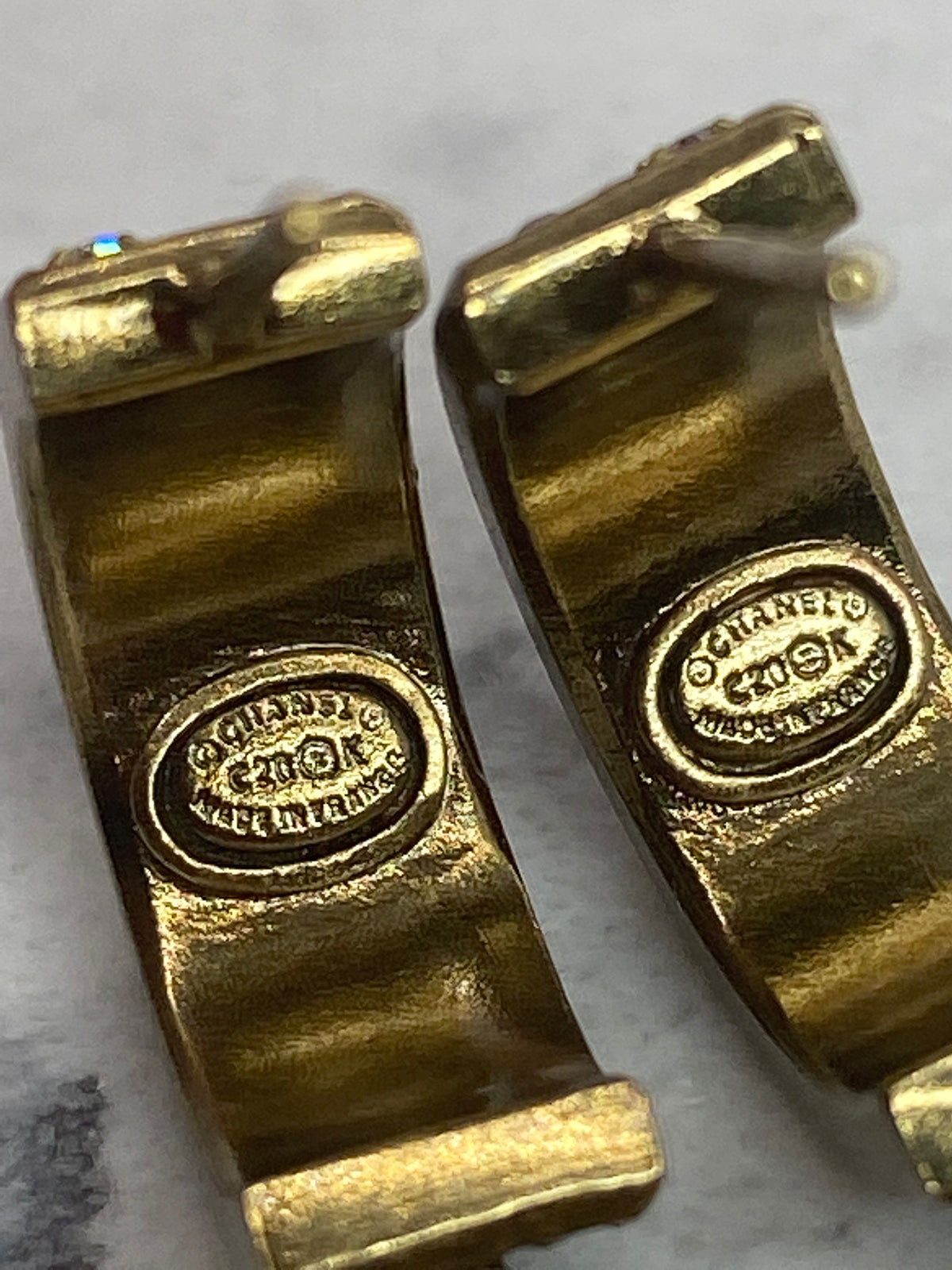 CHANEL CC Brass Tone Rhinestone Earrings - Pre owned