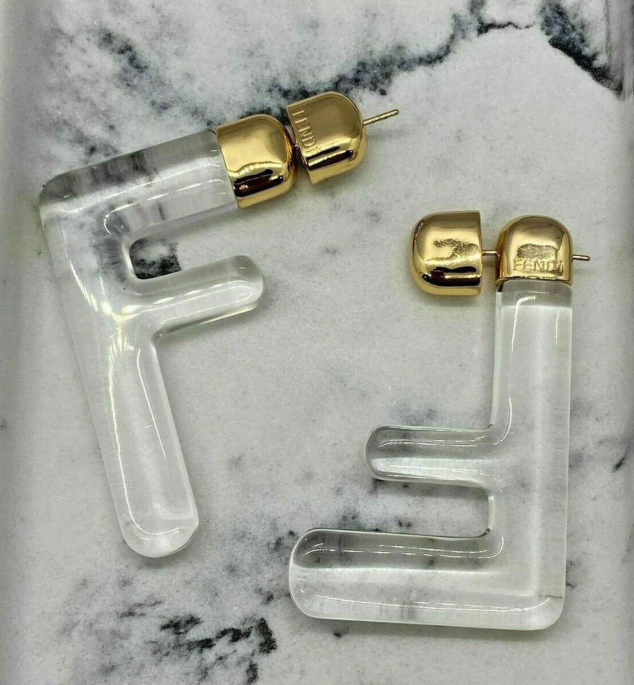 FENDI FF Gold Tone Acrylic Earrings - Pre owned