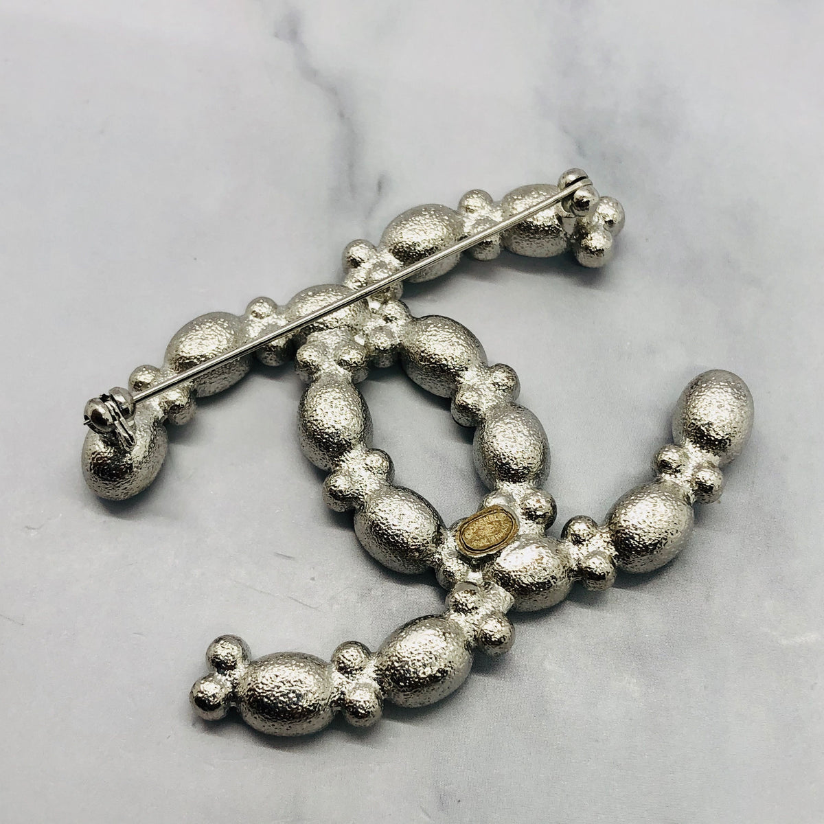 CHANEL CC Rhinestone Black & White Brooch Pin - USED