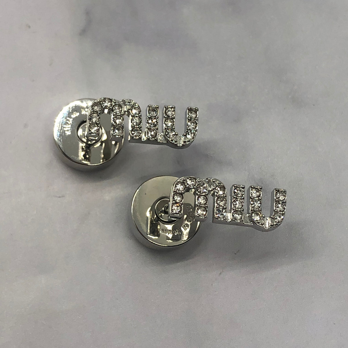 MIU MIU Silver Tone Rhinestone Earrings - Pre owned