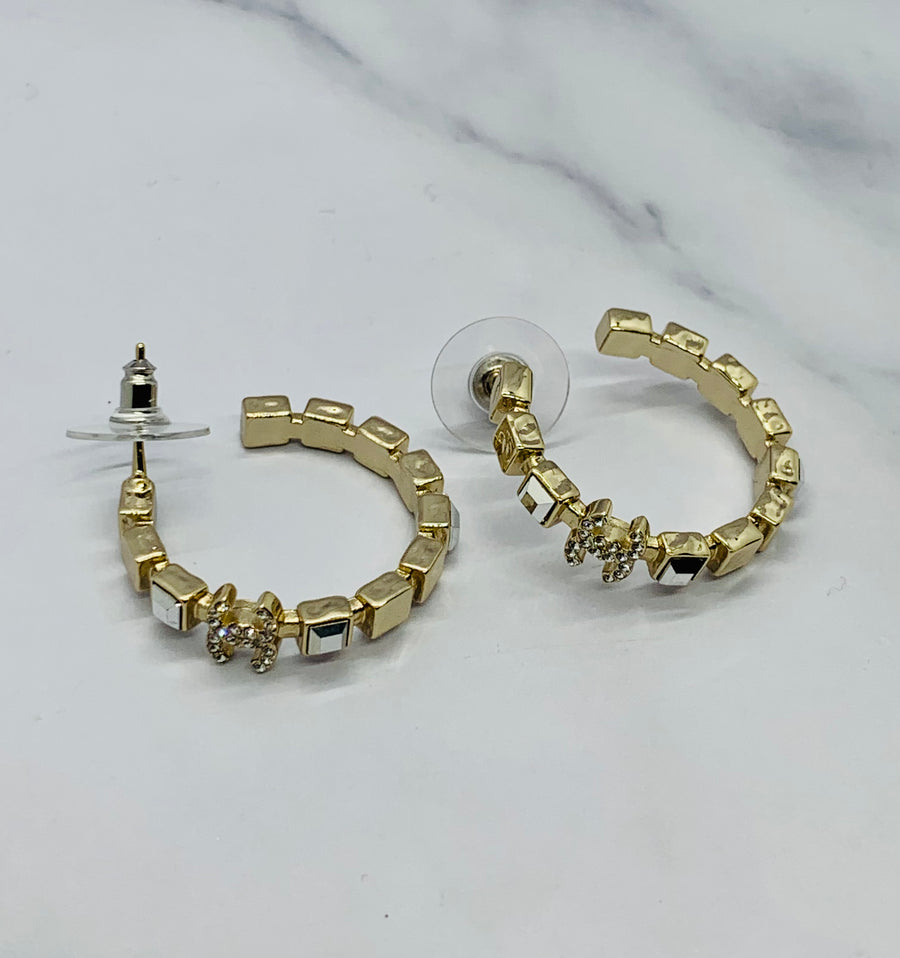 CHANEL CC Rhinestone Hoop Earrings - Pre owned