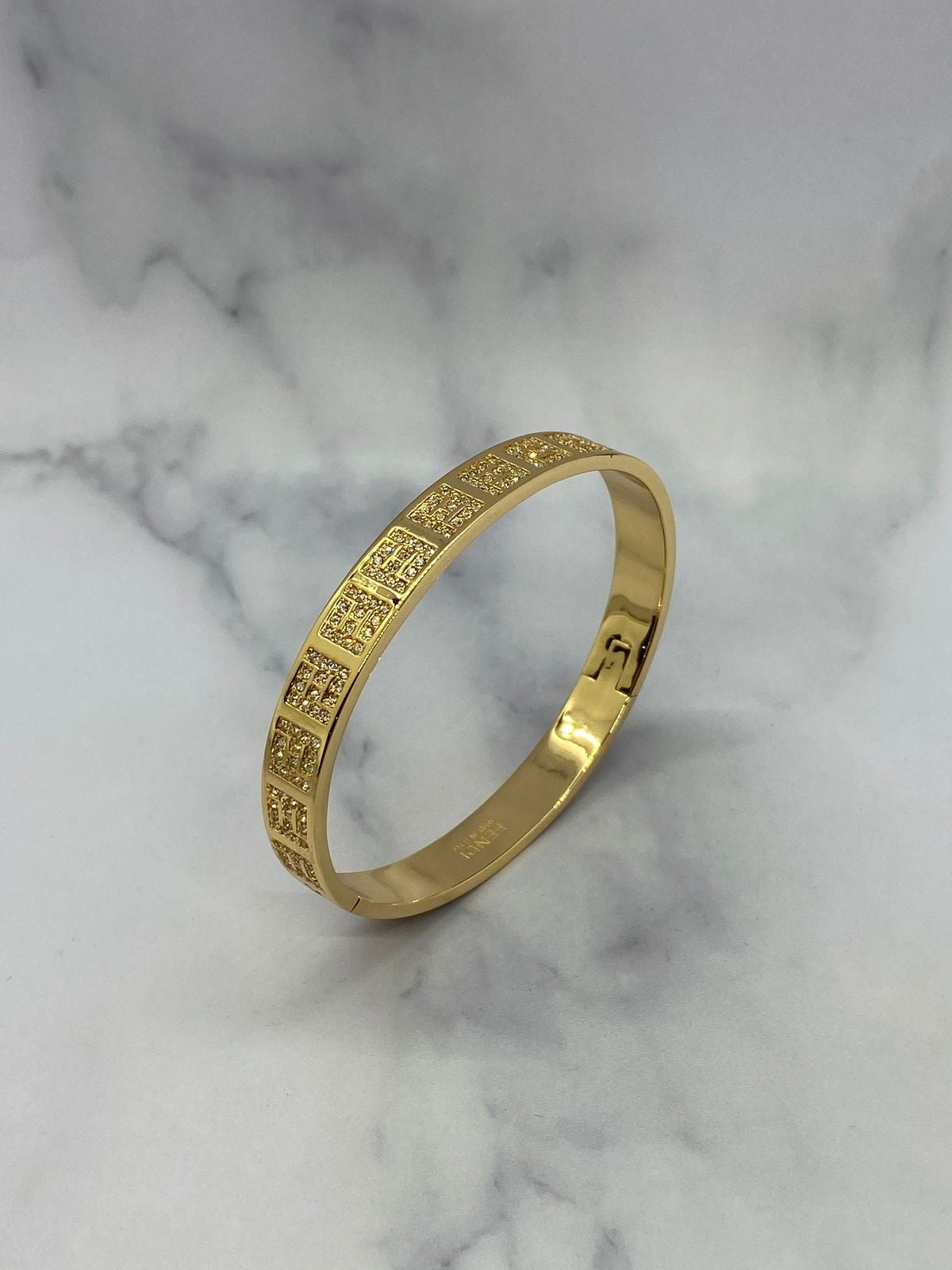 FENDI F Gold Tone Rhinestone Bracelet - Pre owned