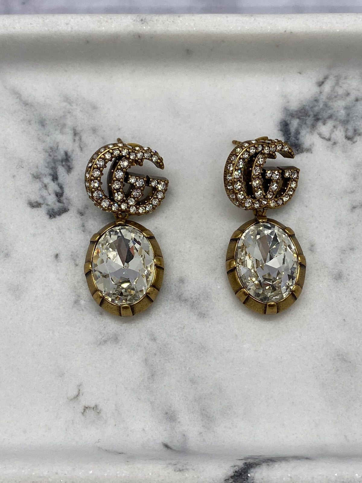 GUCCI GG Rhinestone Pendant Earrings - Pre owned
