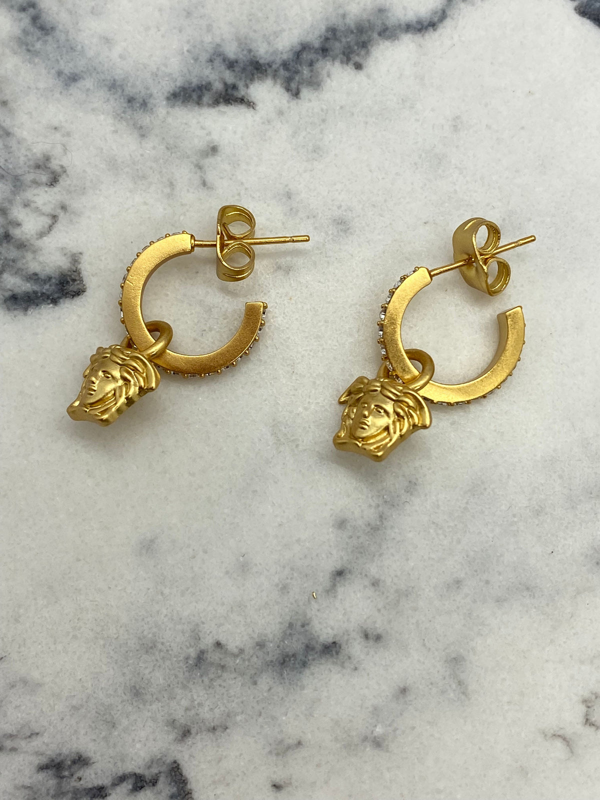 VERSACE Medusa VINTAGE Gold Rhinestone Earrings - USED