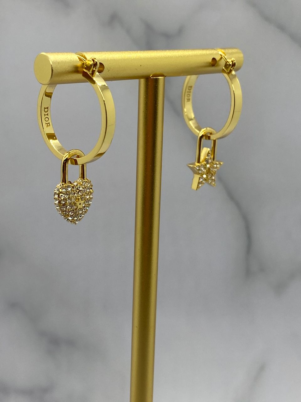 CHRISTIAN DIOR Gold Tone Charm Hoop Earrings - Pre owned