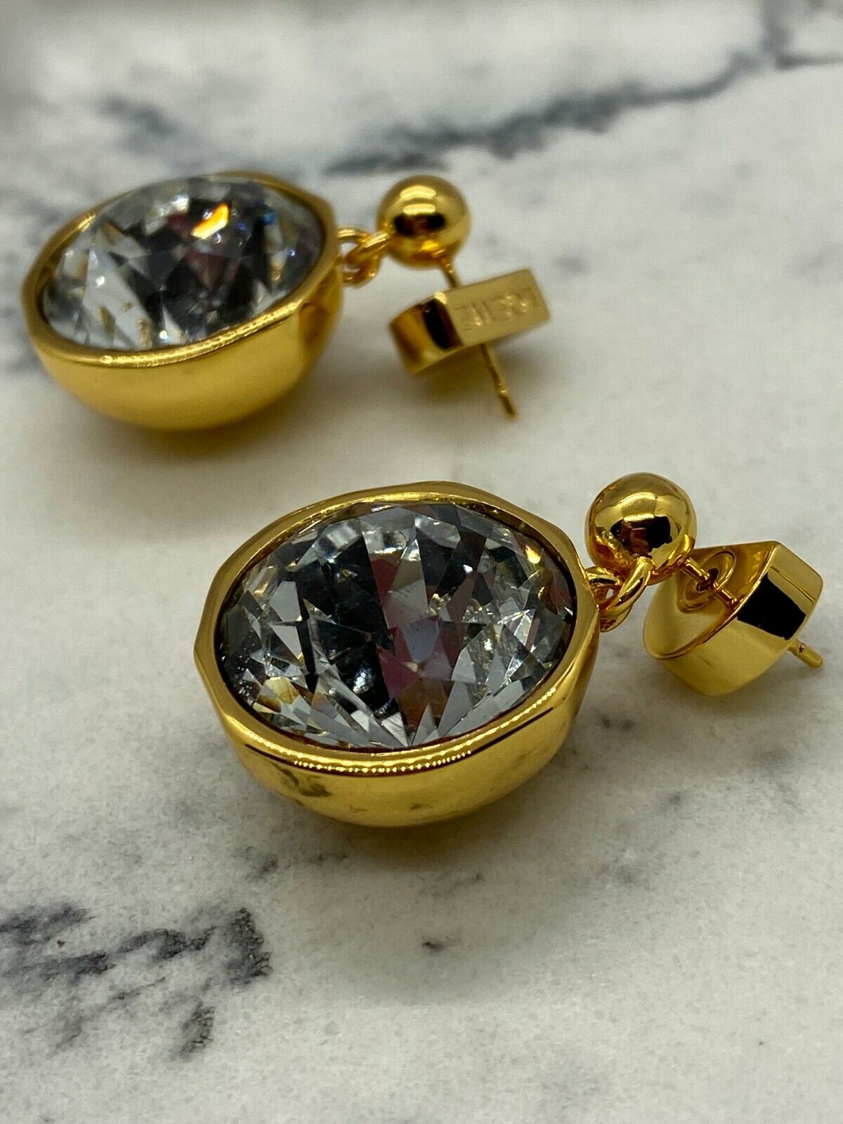 LOEWE Gold Tone Chunky Rhinestone Pendant Earrings - Pre owned