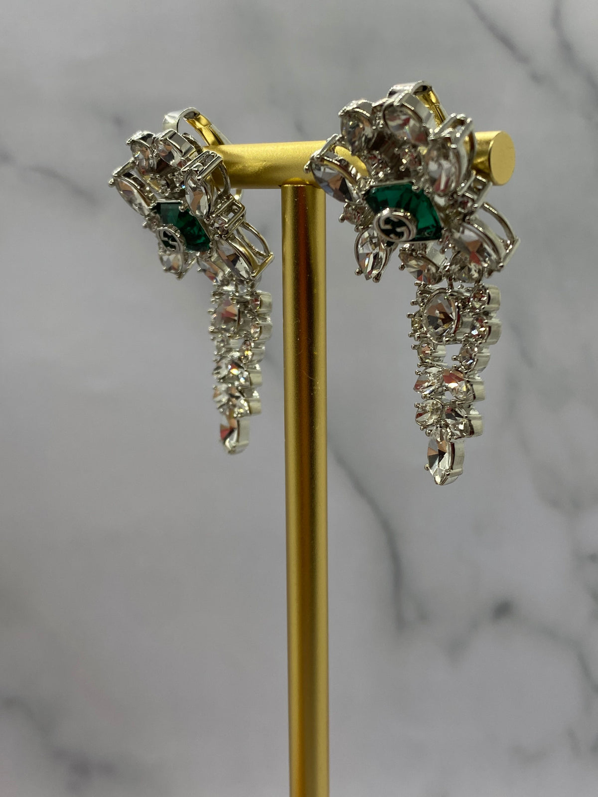 GUCCI GG Rhinestone Pendant Earrings - USED