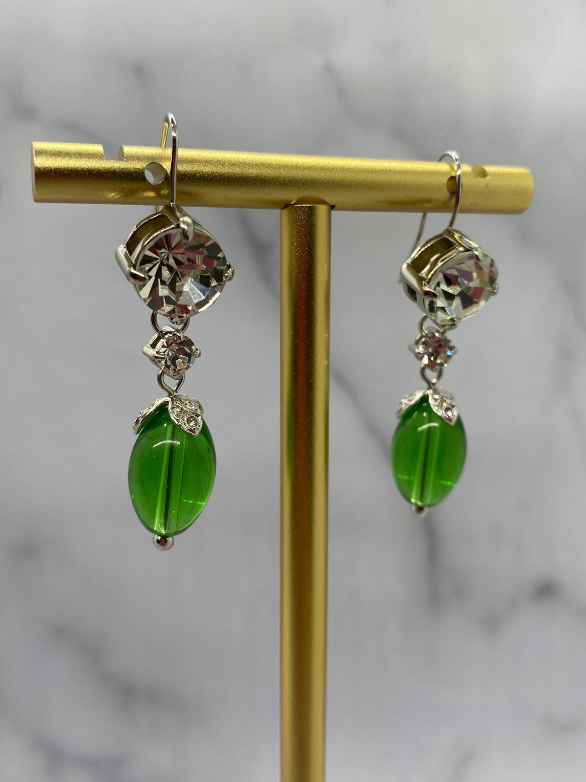 MIU MIU Silver Tone Green Stone Pendant Earrings - Pre owned