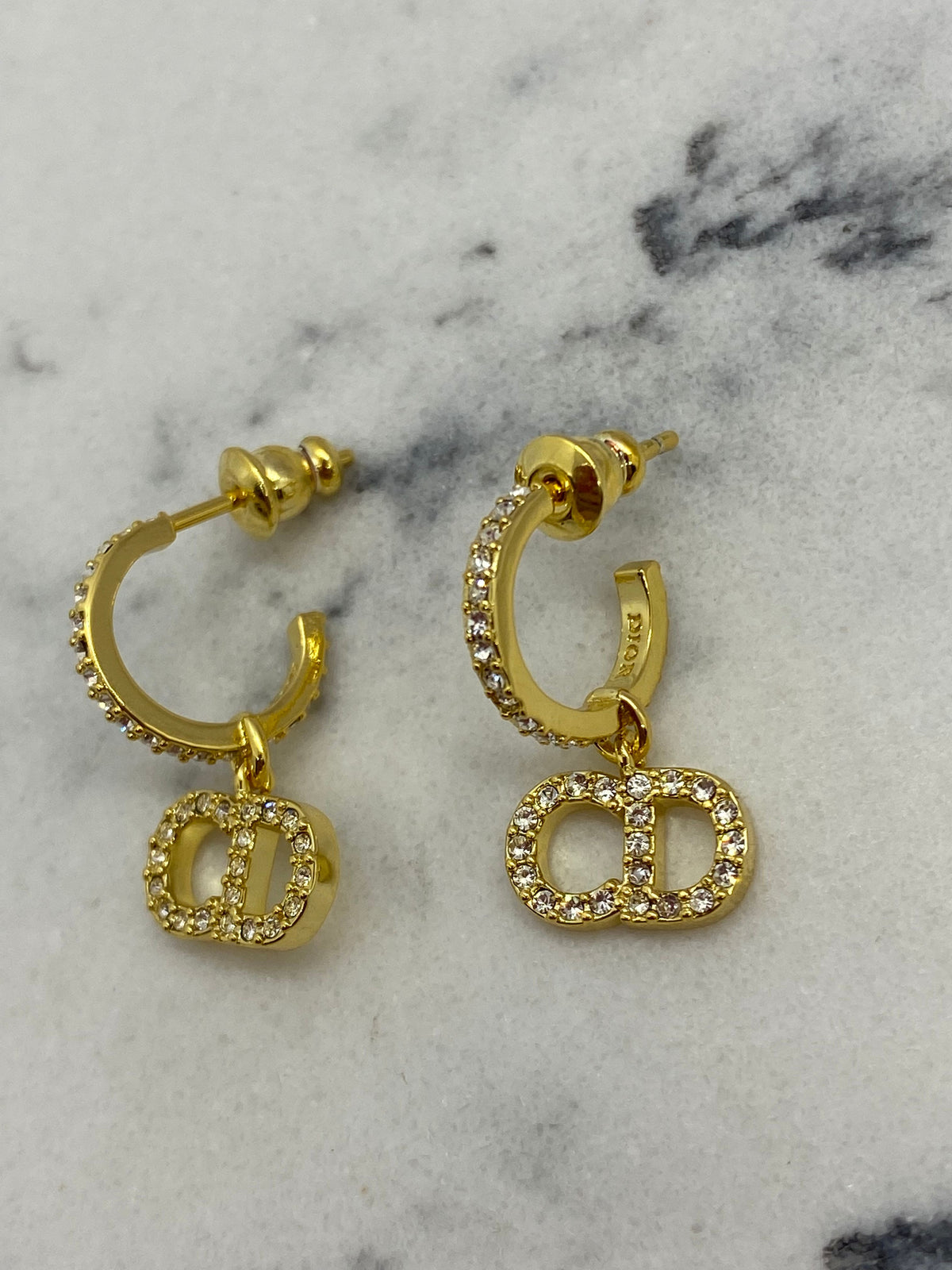 CHRISTIAN DIOR CD Gold Tone Rhinestone Earrings - Pre owned