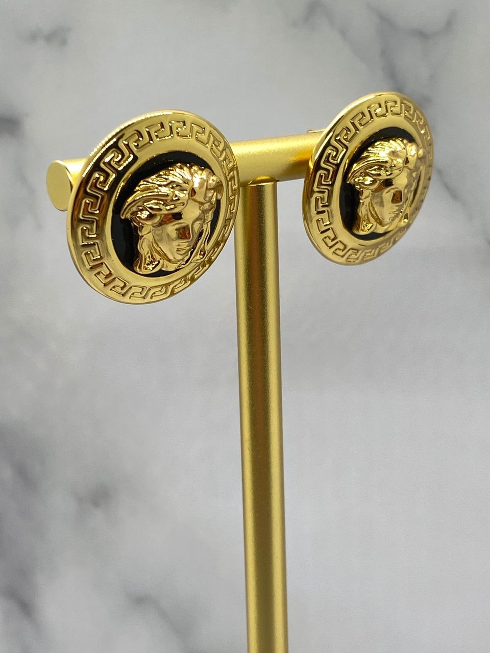 VERSACE Vintage Medusa Gold Tone Disc Earrings - USED