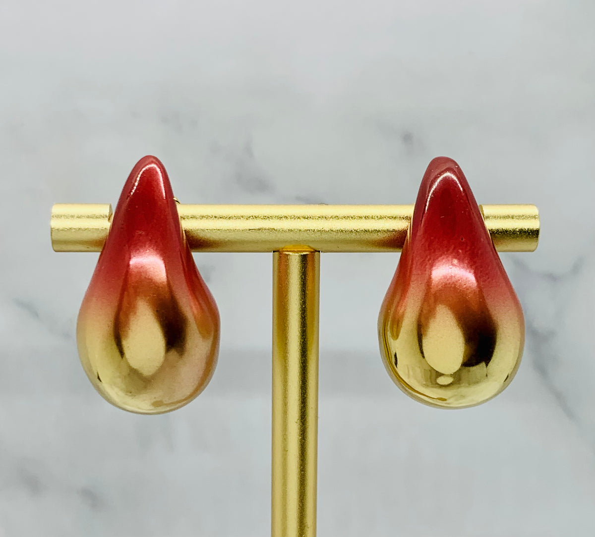 BOTTEGA VENETA Drop Gold Red Ombre Earrings - Pre owned