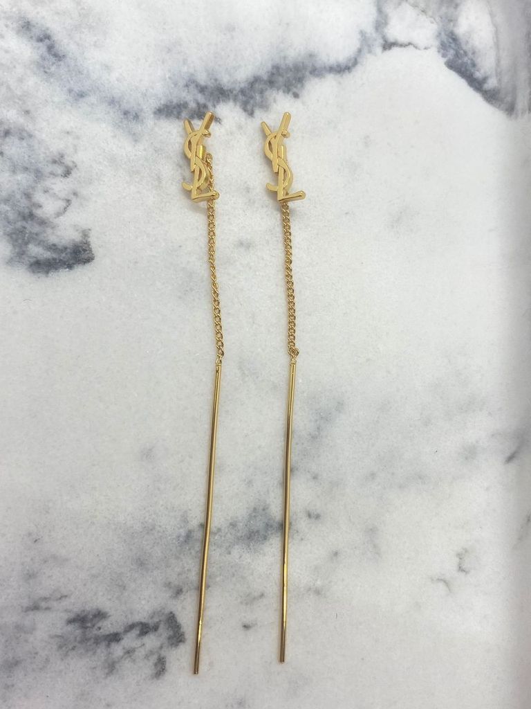 Auth YSL Yves Saint Laurent Gold Tone Threaded Earrings - Pre owned