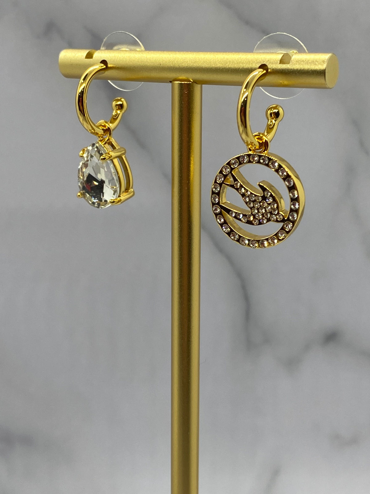 MIU MIU Gold Tone Bird Rhinestone Charm Earrings - Pre owned