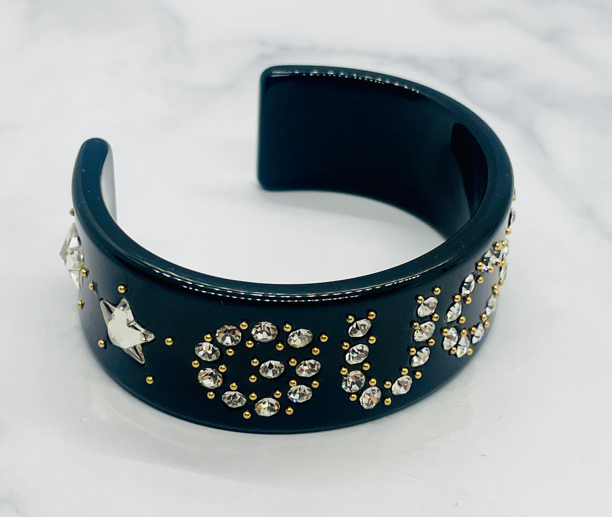 GUCCI Acrylic Black Rhinestone Cuff Bracelet - Pre owned