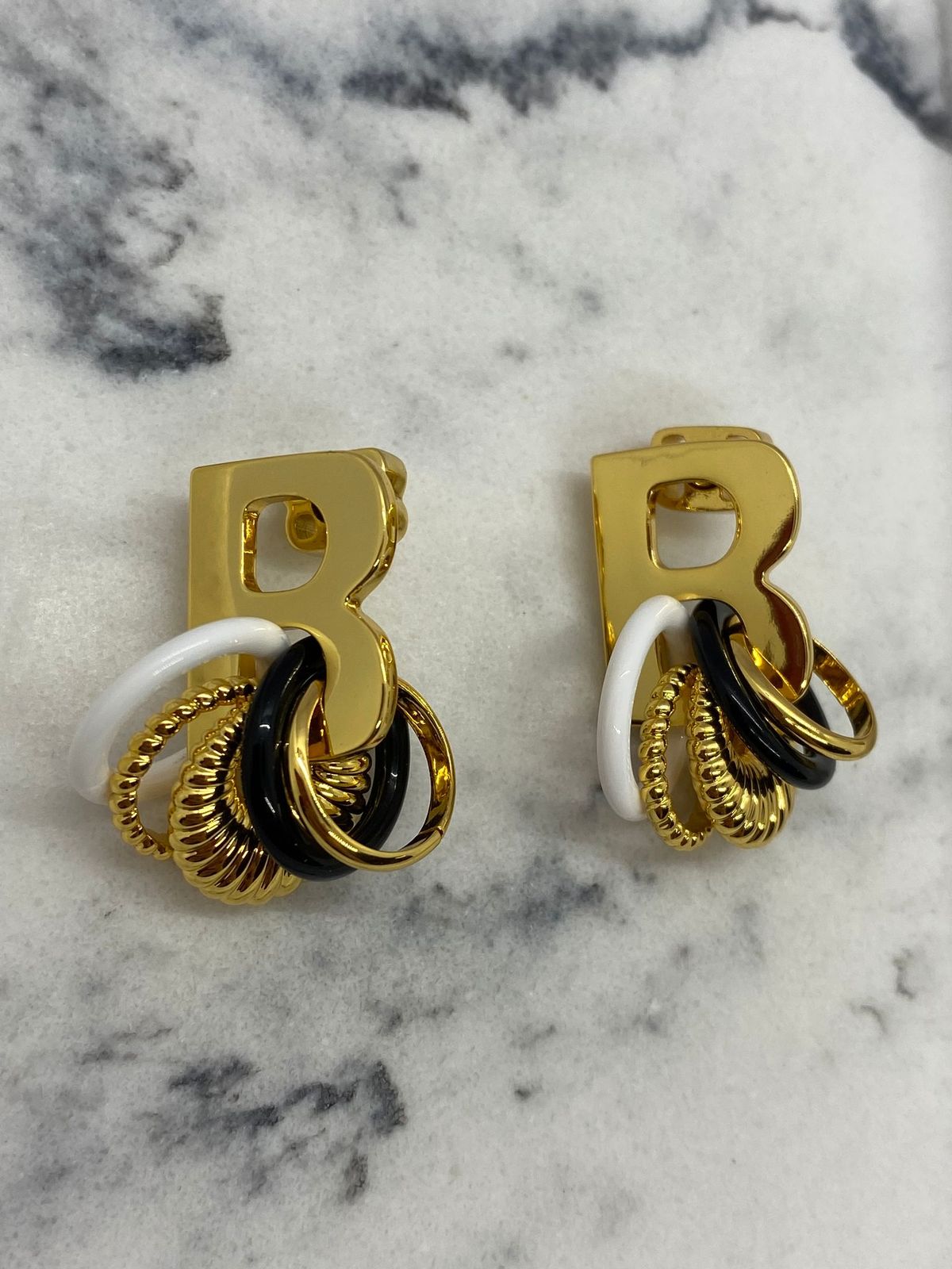 BALENCIAGA B Gold Tone Multi Hoop Earrings - Pre owned