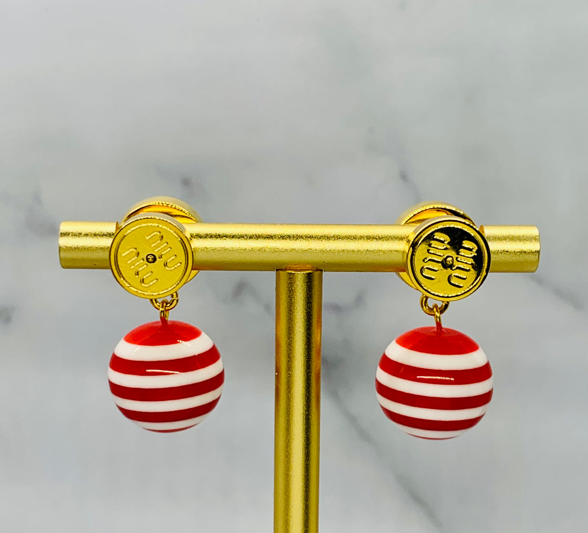 MIU MIU Red Striped Pendant Earrings - Pre owned