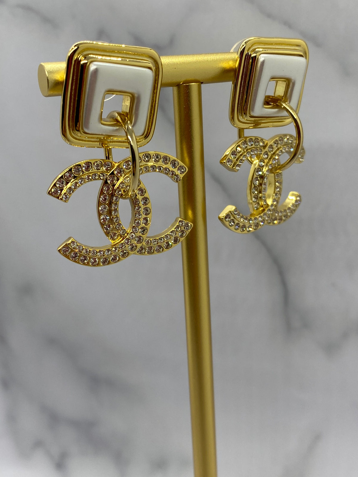 CHANEL CC Gold Tone Pendant Earrings - Pre owned