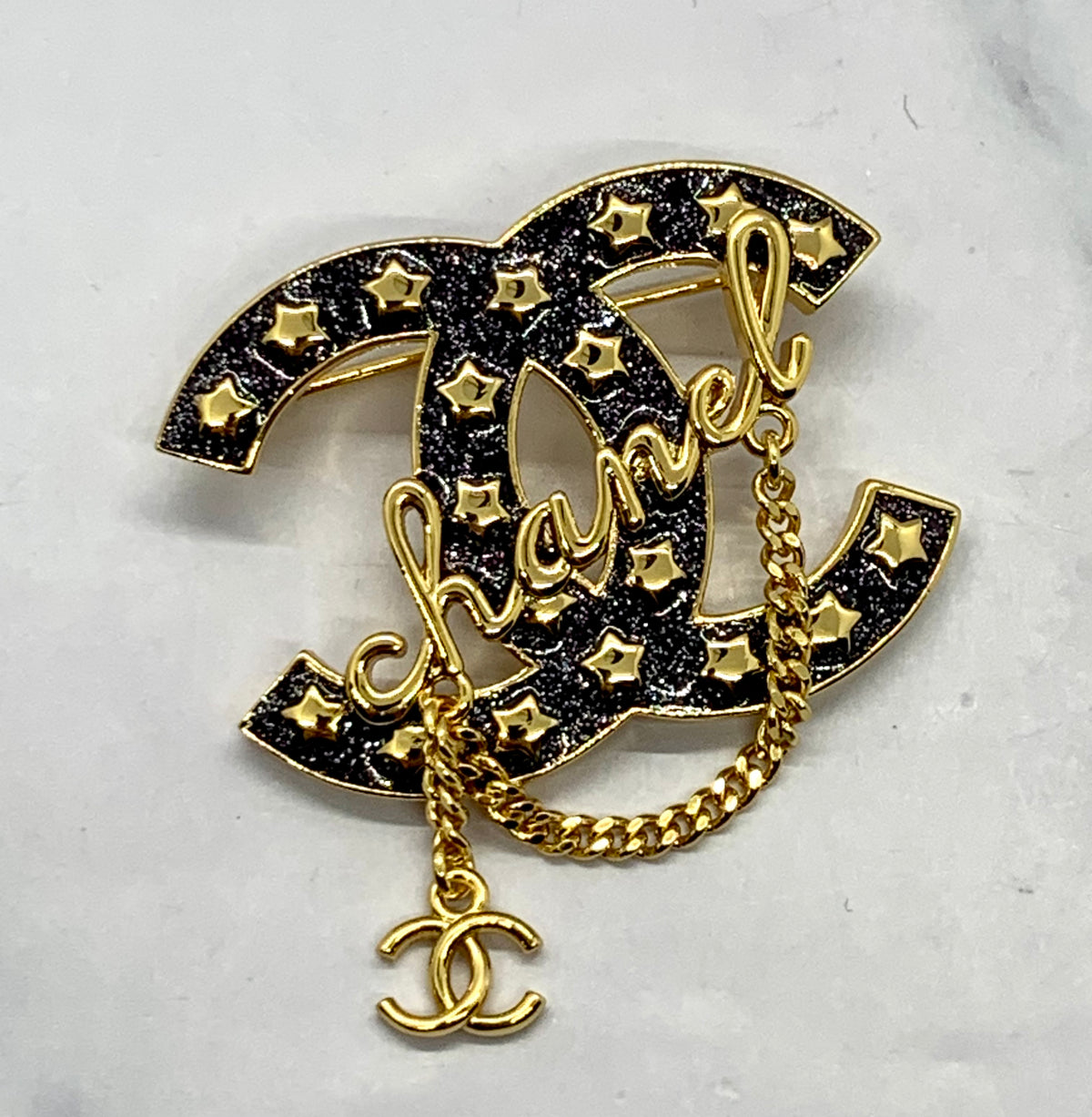 CHANEL CC Stars and Chain Brooch Pin - Pre owned