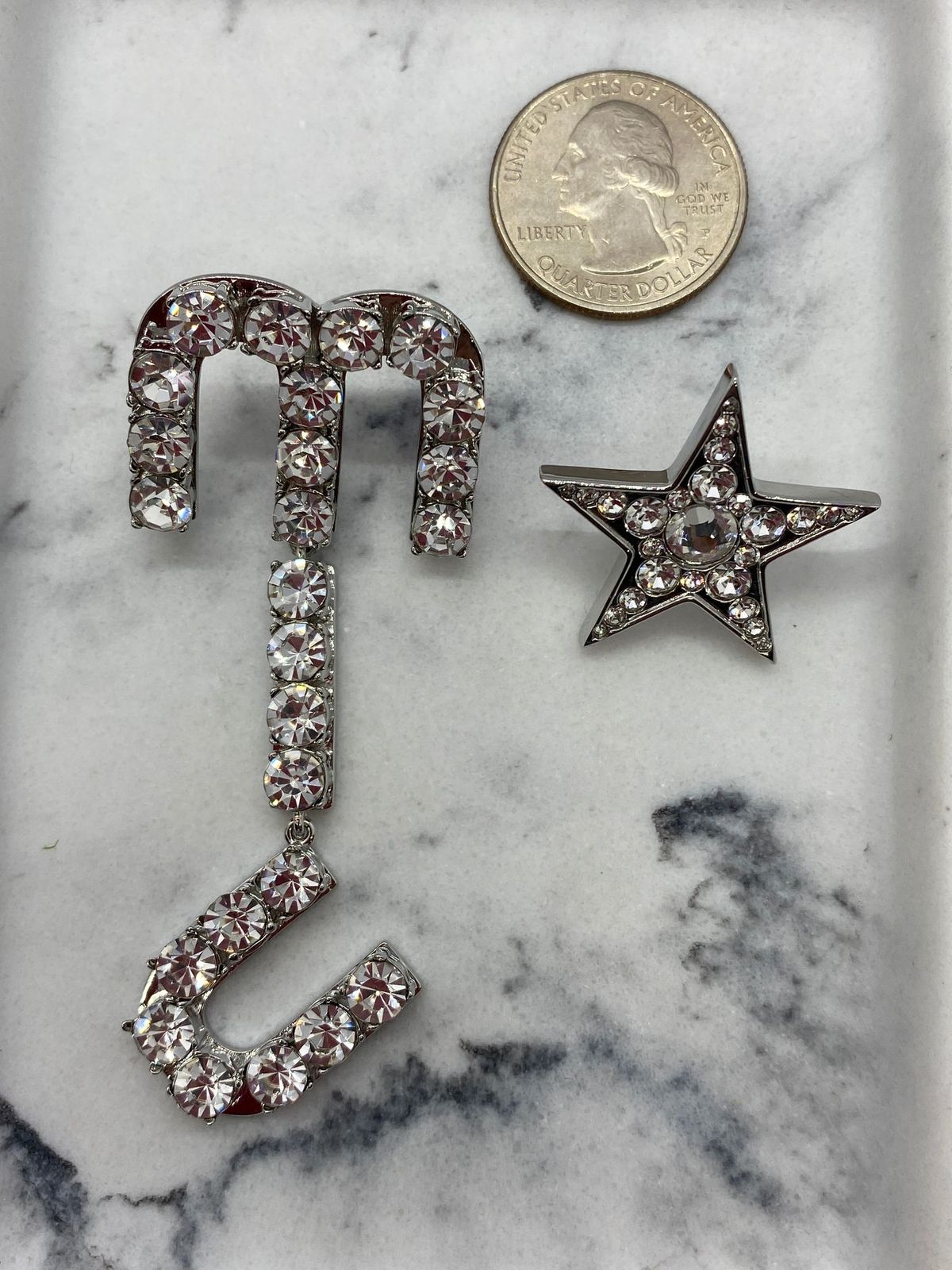 MIU MIU Asymmetric Silver Tone Rhinestone Earrings - Pre owned