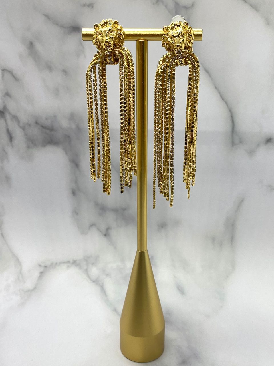 GUCCI Gold Crystal Lion Fringe Earrings - Pre owned