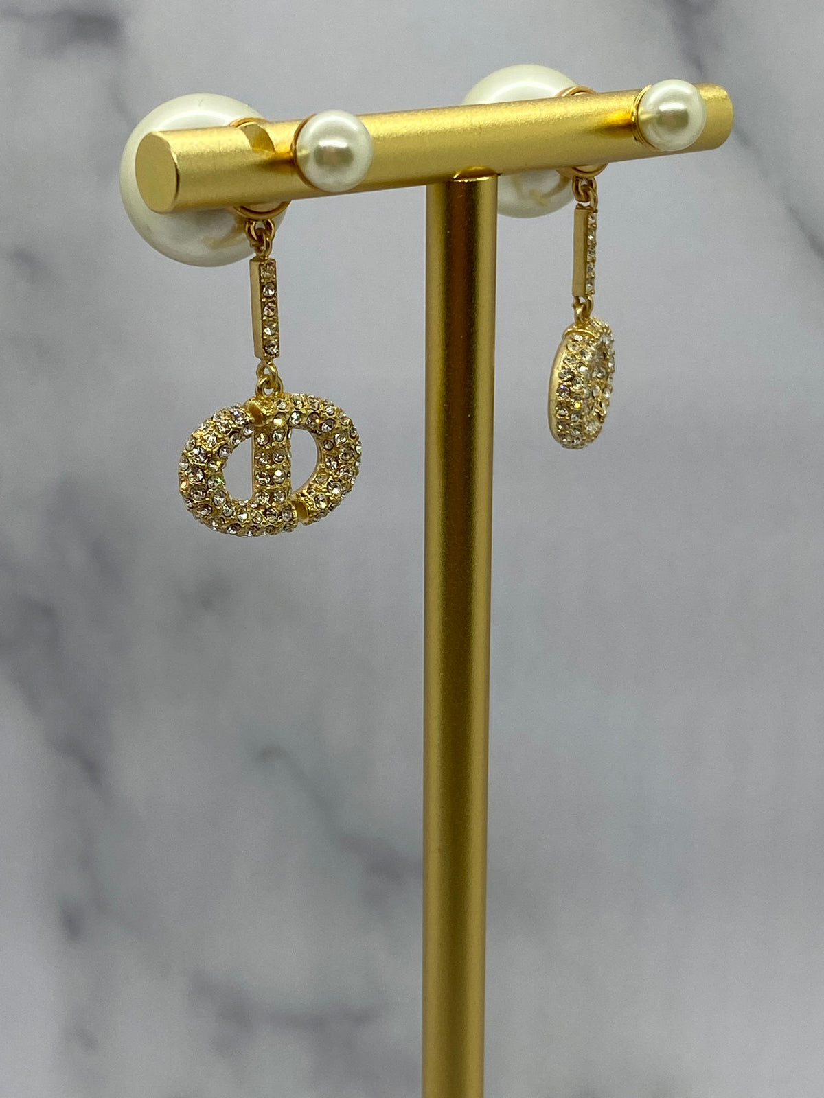 CHRISTIAN DIOR CD Faux Pearl Tribales Earrings - USED