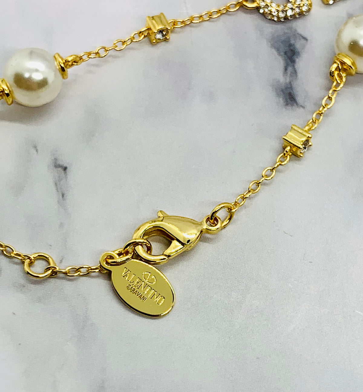 VALENTINO V Rhinestone & pearl Trim Bracelet - Pre owned
