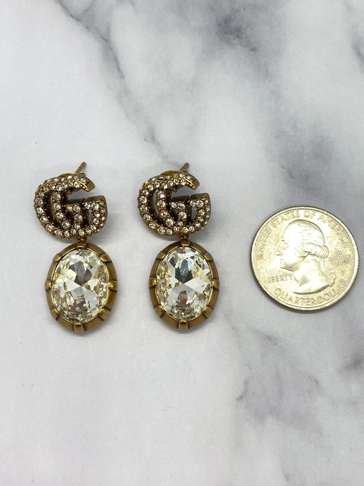 GUCCI GG Rhinestone Pendant Earrings - Pre owned