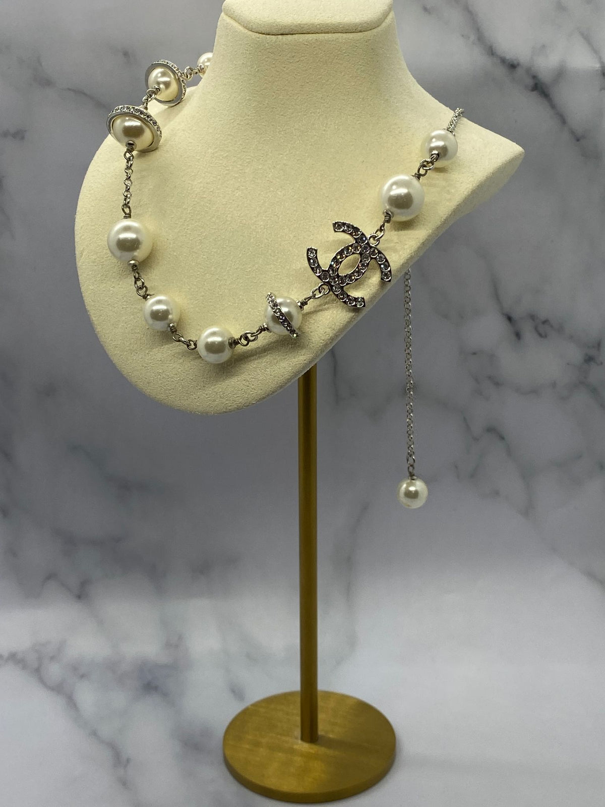CHANEL CC Pearl Chain Orb Necklace - USED