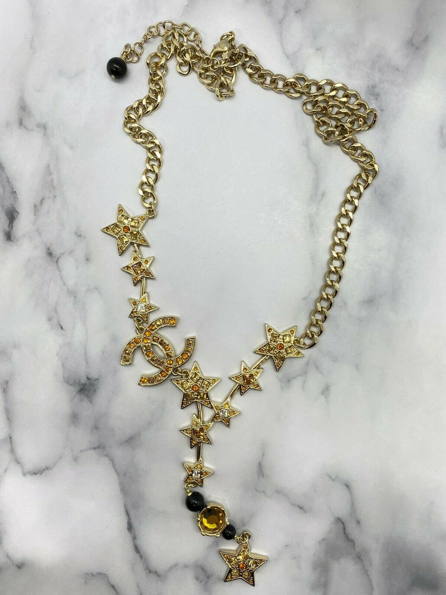 CHANEL CC Gold Tone Stars Statement Necklace - Pre owned