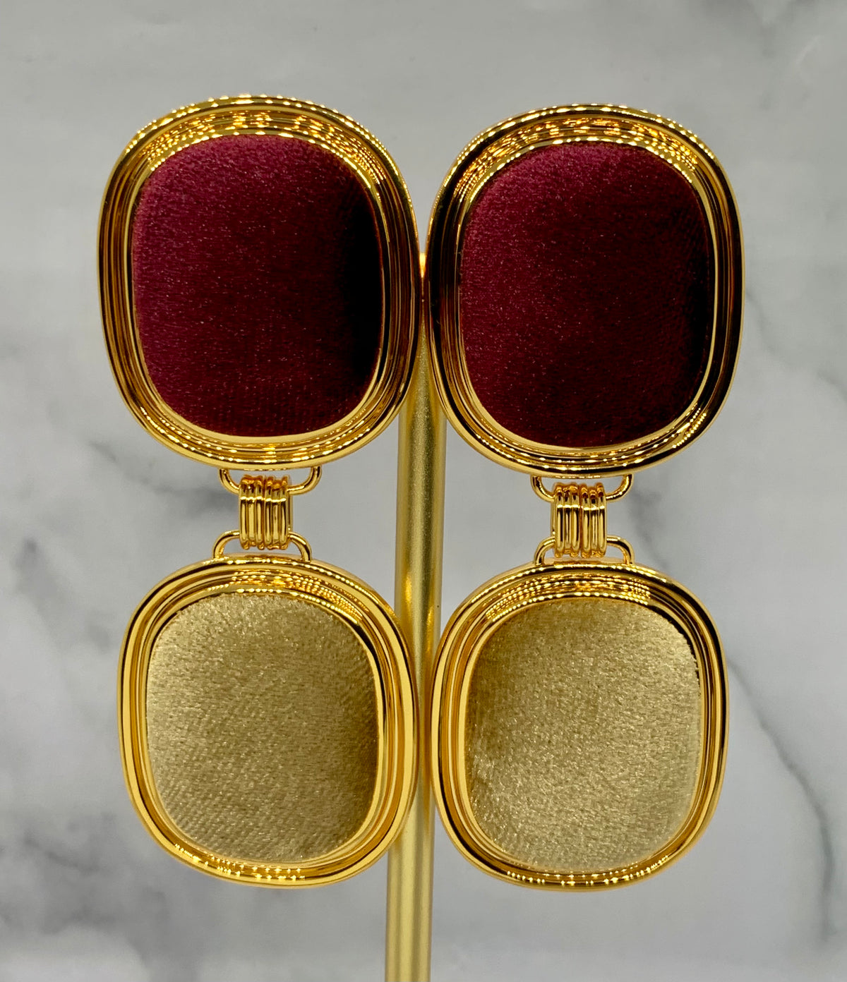 YSL YVES SAINT LAURENT Red & Tan Velvet ClipOn Earrings - Preowned