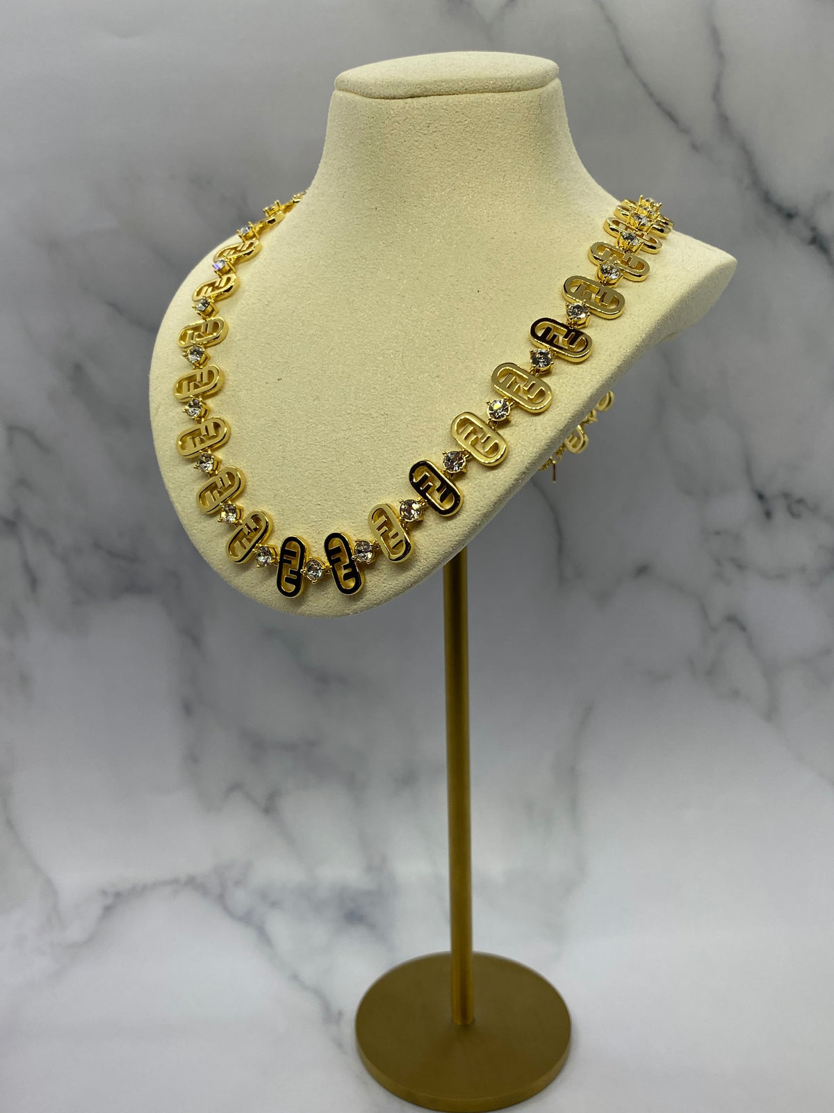 FENDI F Gold Tone Monogram Chain Necklace - Pre owned