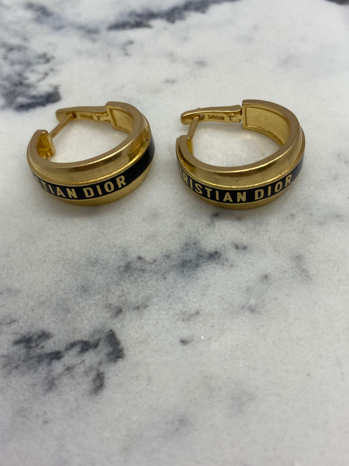 CHRISTIAN DIOR Monogram Gold Tone Hoop Earrings - Pre owned