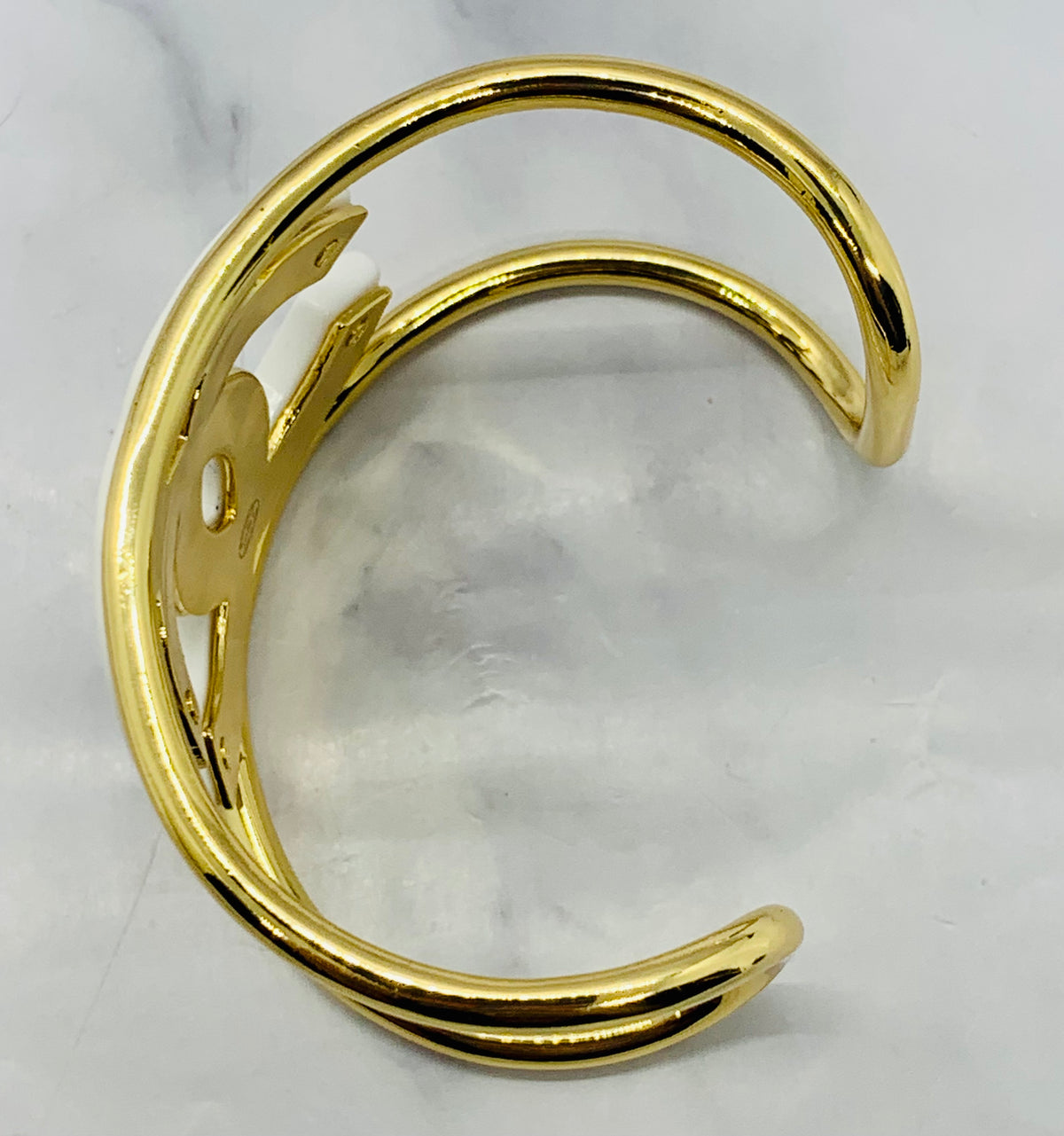 CHANEL CC White & Gold Bangle Cuff Bracelet - USED