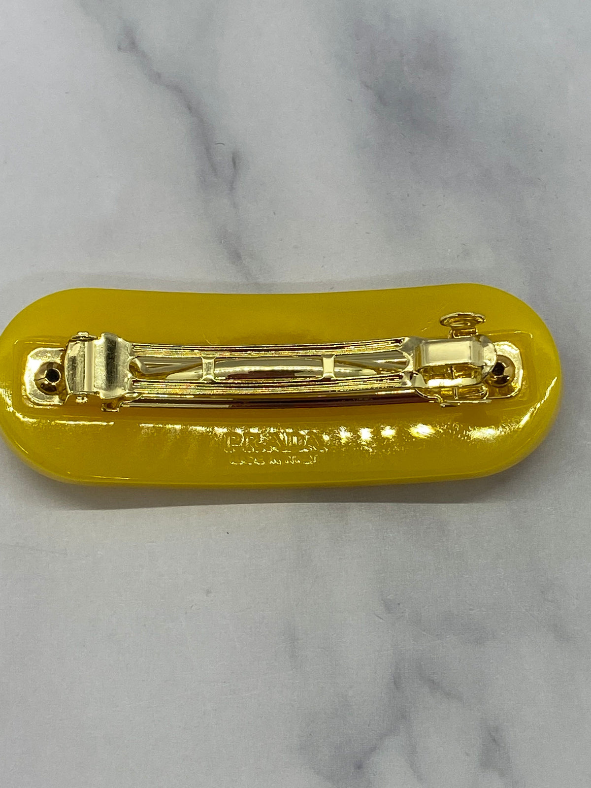 PRADA Yellow Resin Gold Studded Hair Clip Barrette - Pre owned