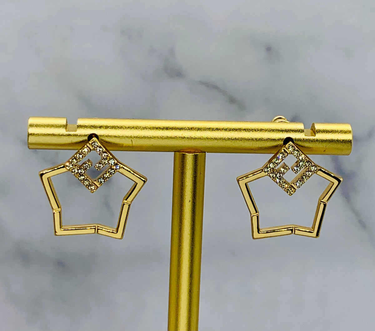 FENDI FF Gold Star Shape Rhinestone Earrings - Pre owned