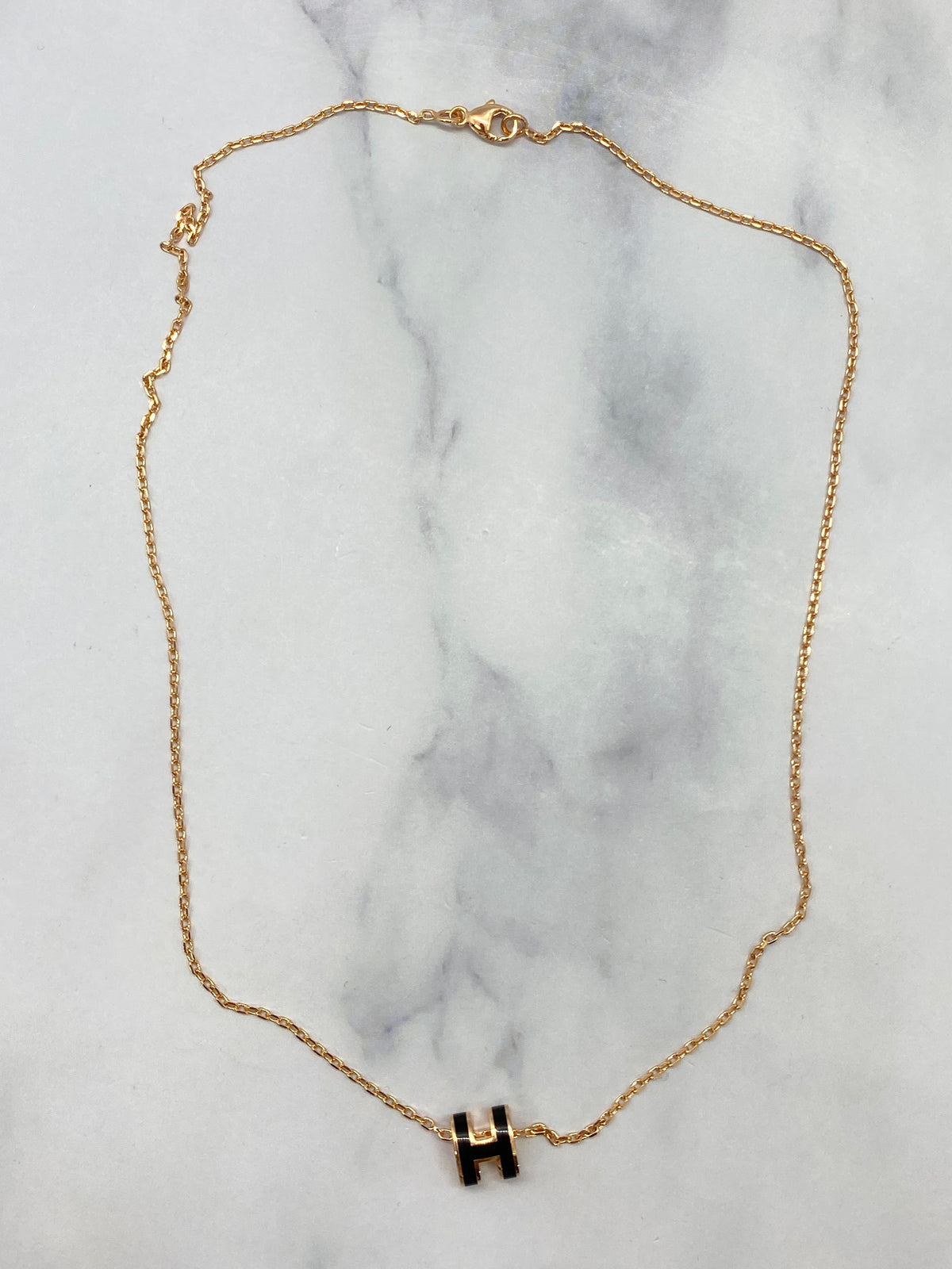 HERMES H Black Rose Gold Necklace - USED