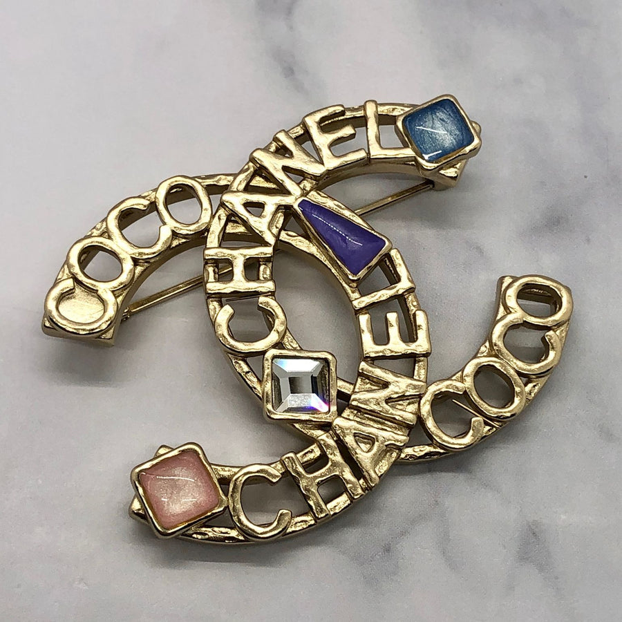 CHANEL CC Colored stoned monogram Brooch Pin - pre owned
