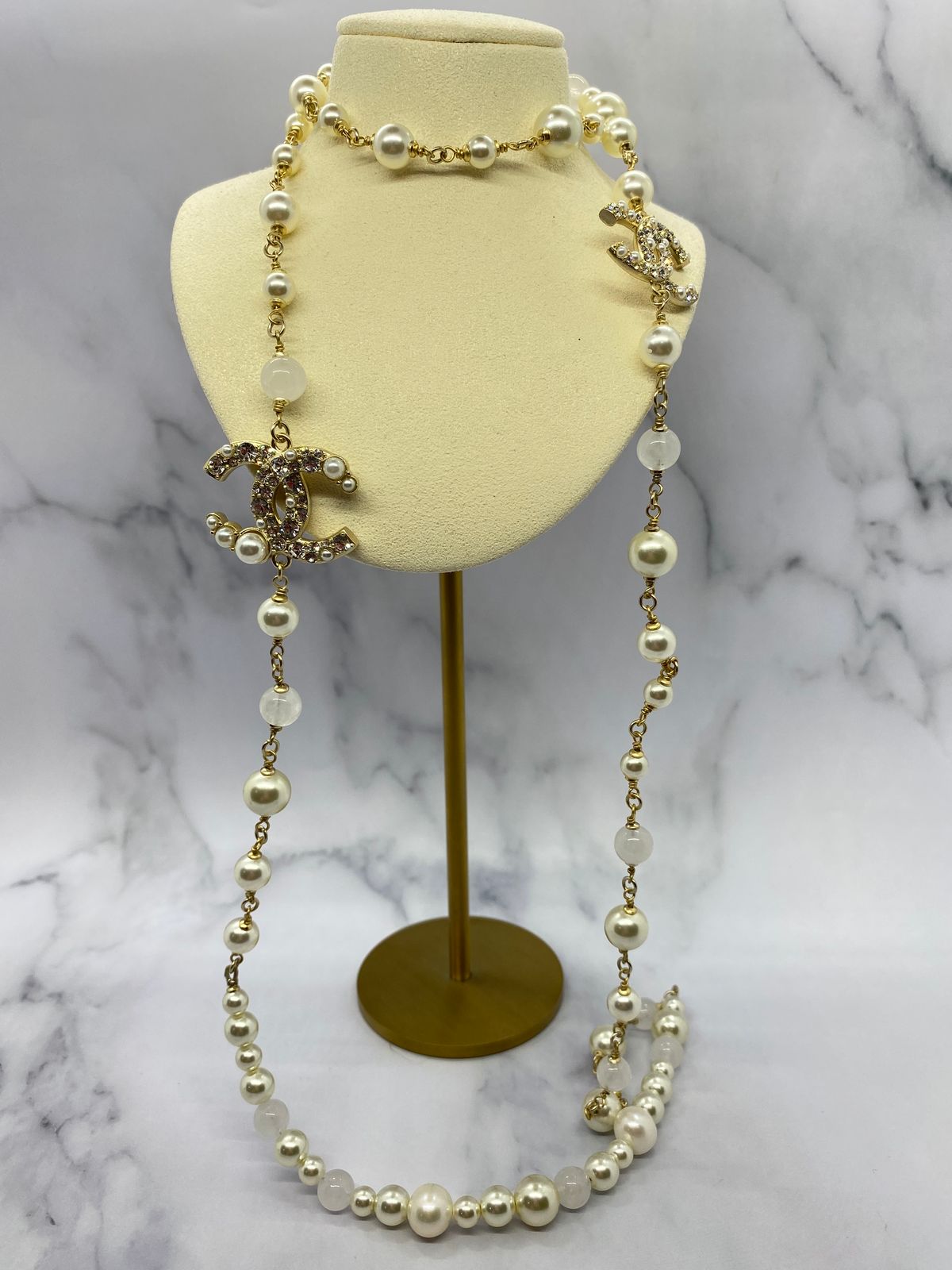 CHANEL CC Pearl Trim Layered Statement Necklace - Pre owned