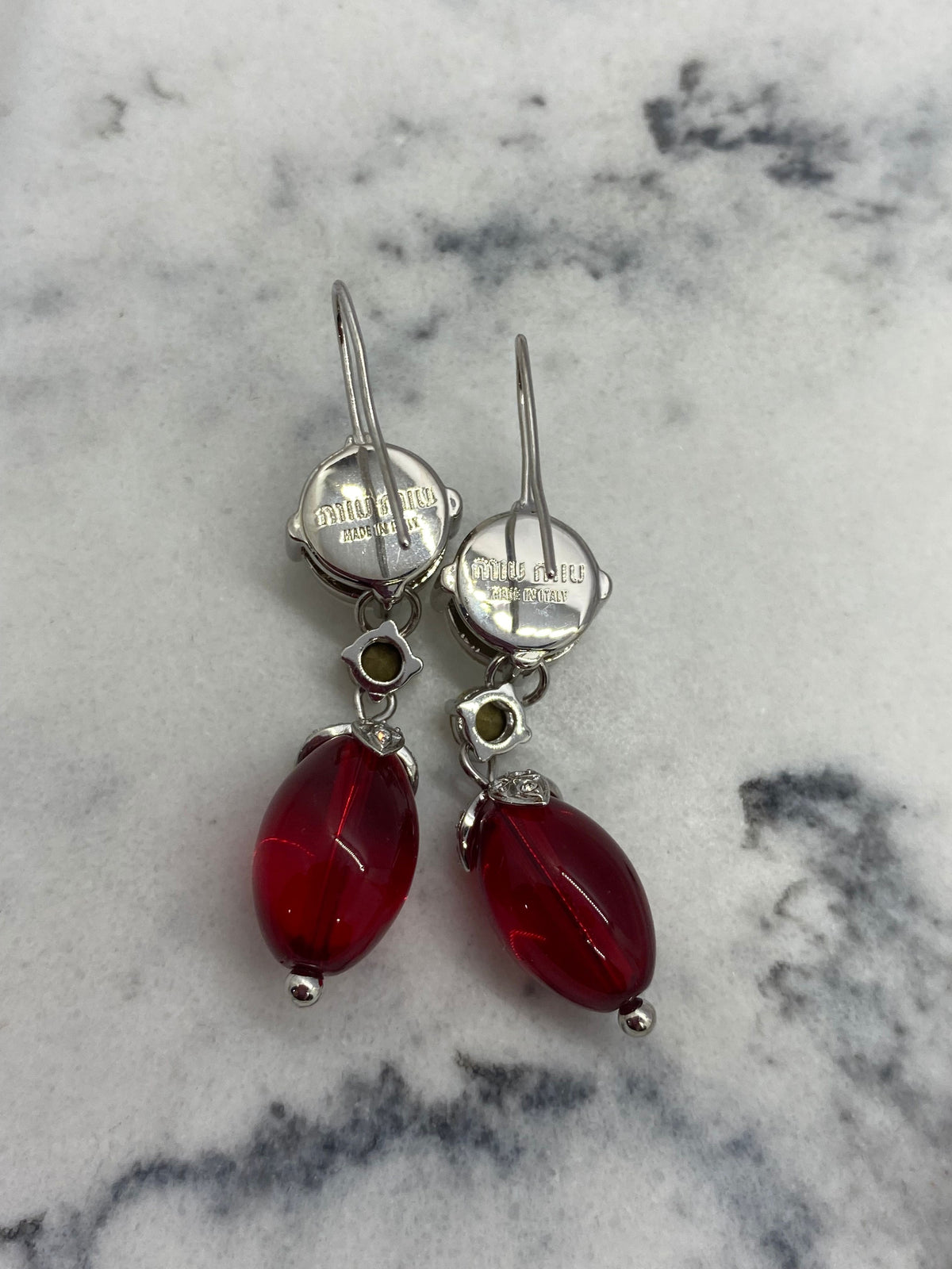 MIU MIU Rhinestone Red Pendant Earrings - Pre owned