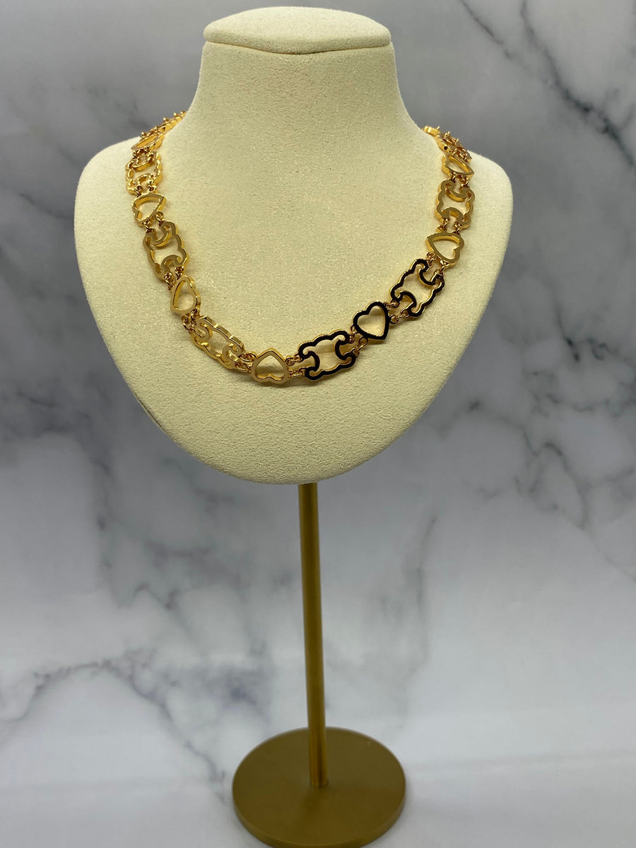 CELINE Gold Tone Hollow Heart Necklace - Pre owned
