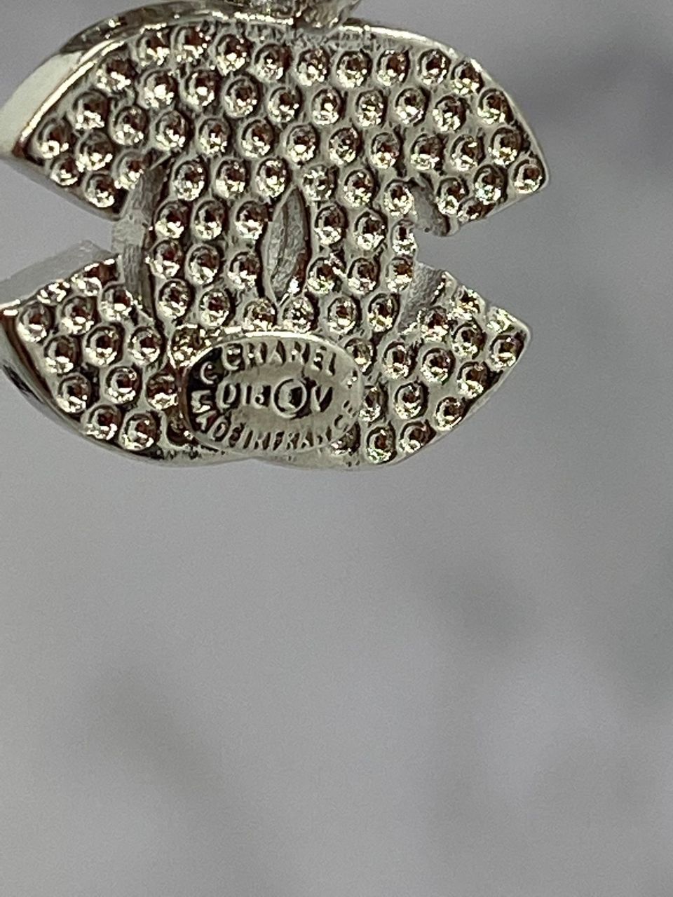 CHANEL CC Silver Tone Safety Pin Rhinestone Earrings - Pre owned