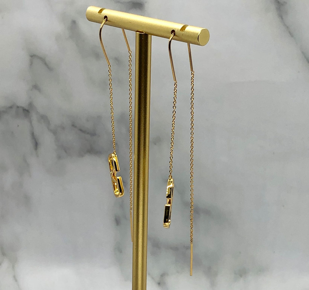 VALENTINO V Gold Tone Threaded Earrings - Pre owned